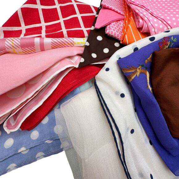 Vintage Silk Scarf Lot – Polka Dot, Plaid & Sheer 1950s–1970s Styles - Picture 3 of 12